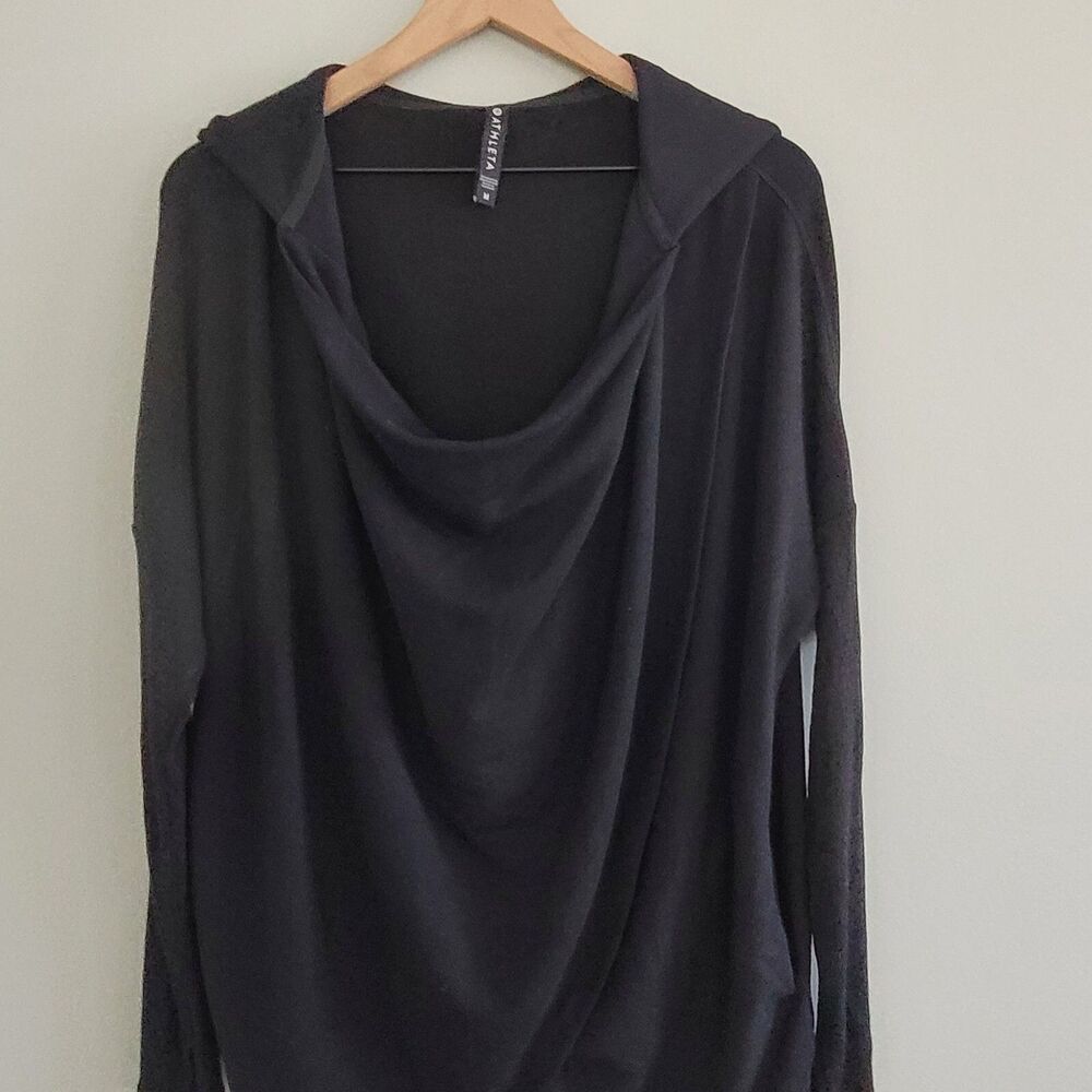 Athleta Purana Wrap Sweatshirt Womens Medium Black Hooded Pocket Athleisure
